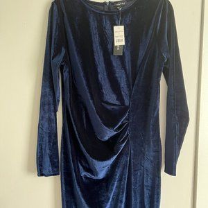 NWT Willow & Wind Saphire Blue Velvet Cross Front Slimming Cocktail Dress Large